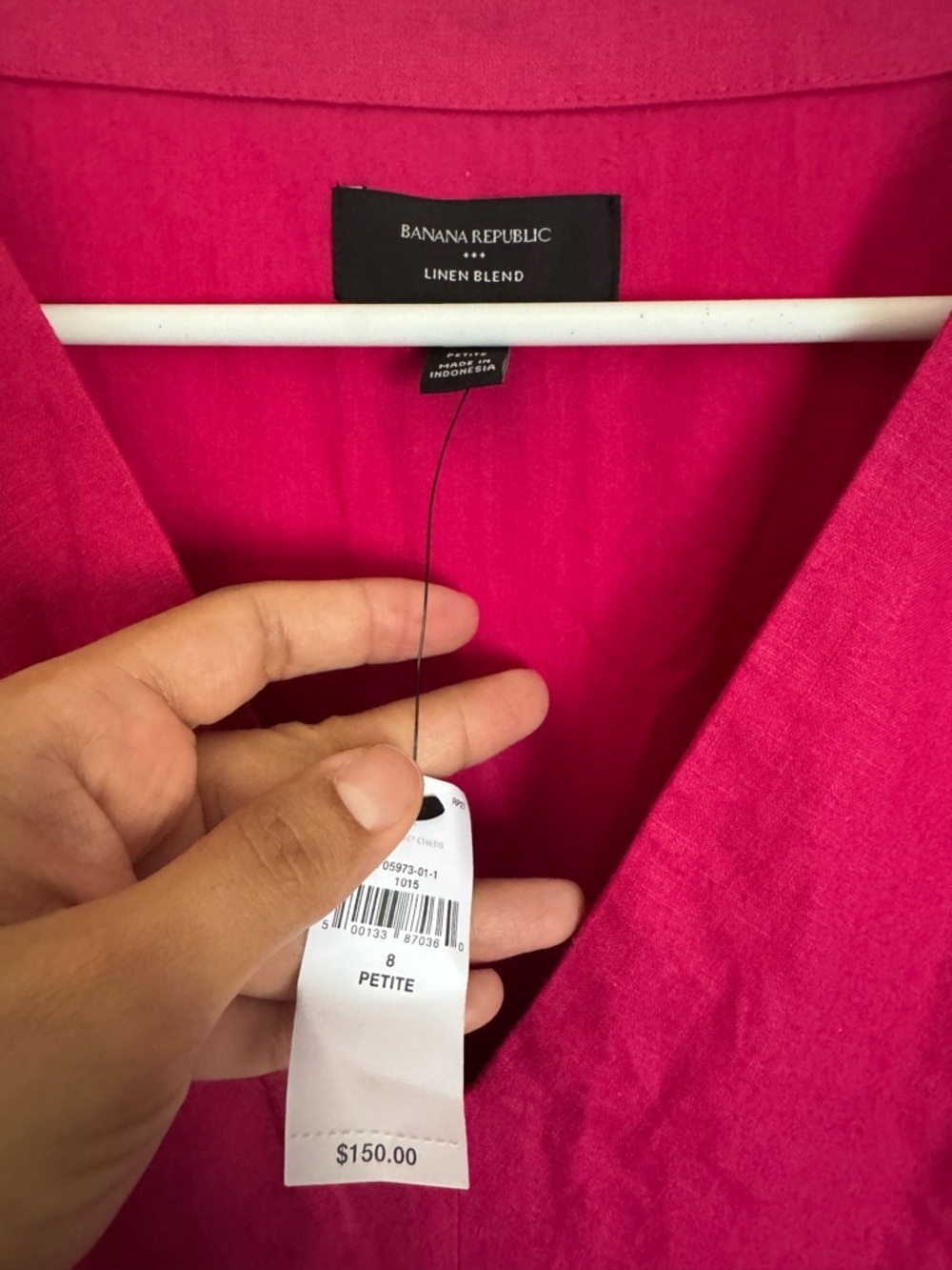 Banana Republic Pink Linen Blend Midi Dress Petite 8 NWT V Neck Cap Sleeve - Picture 2 of 10